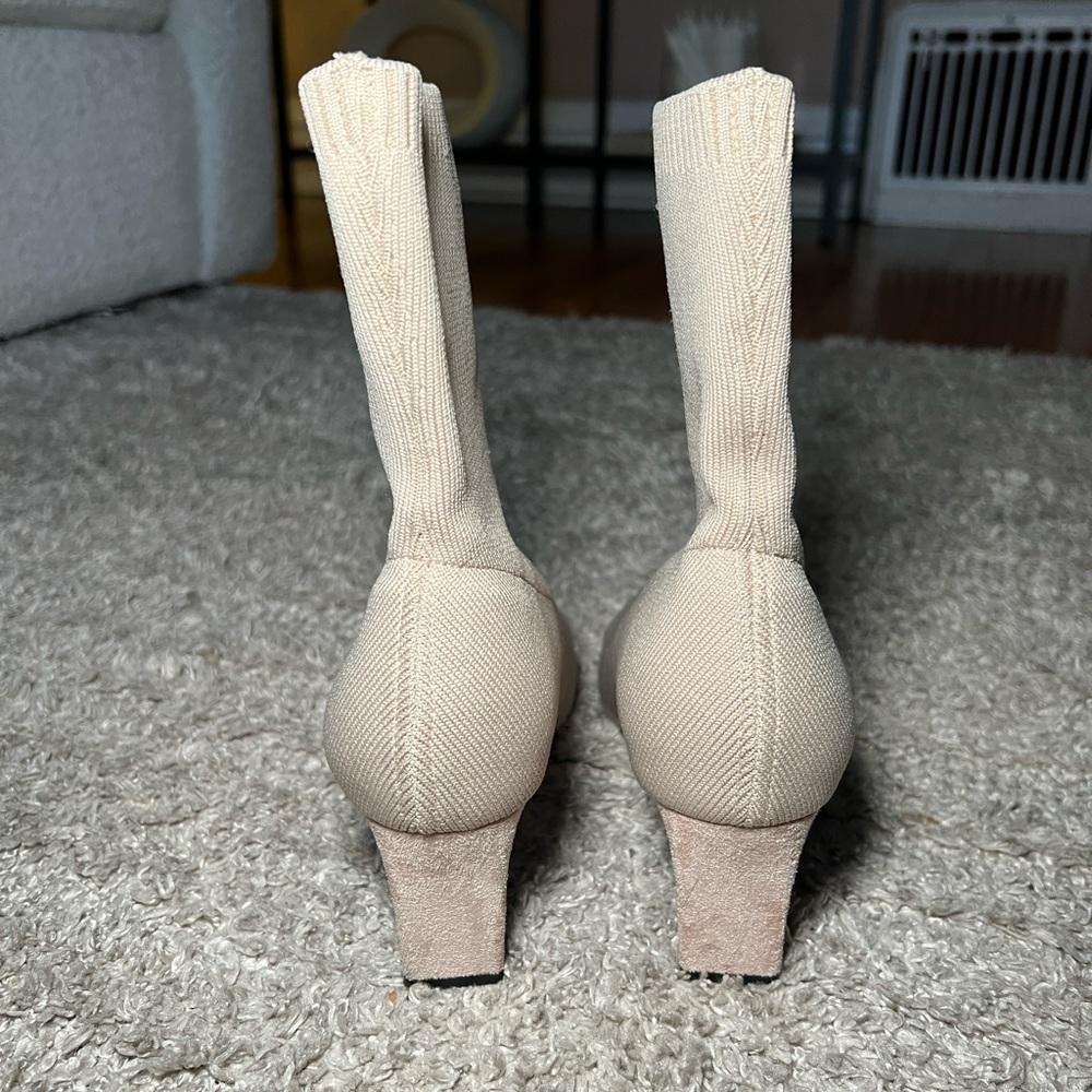 Beige Minimalist Pointed Toe Sock Boot - image 4